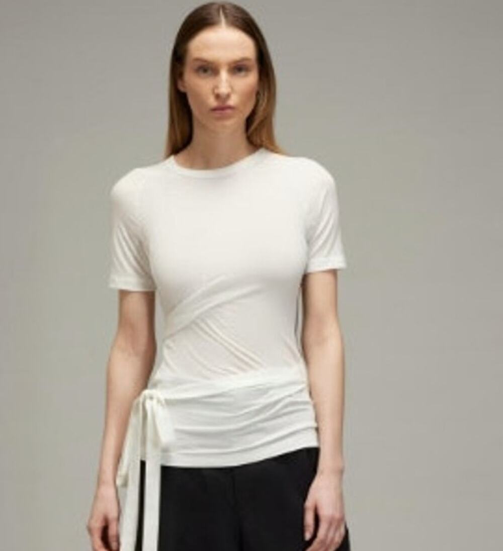 Y-3 Adidas Yohji Yamamoto Tencel Wrap Tie T-Shirt White JM7854 NWT Size XS